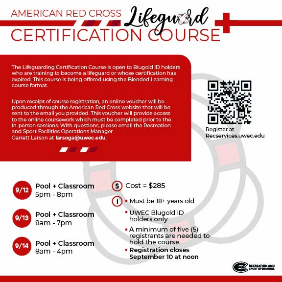 Flyer for Recreations lifeguard certification class.