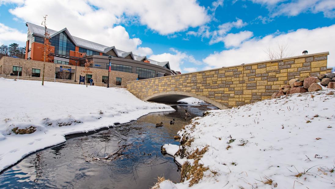 snowy creek at Davies Center bridge
