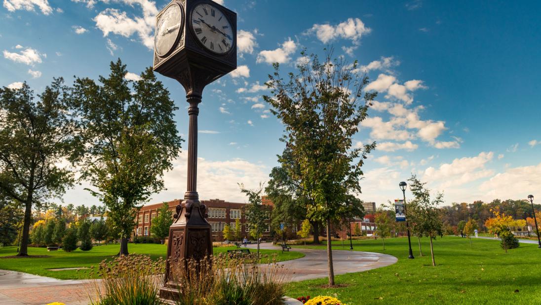 campus in summer at the clock tower