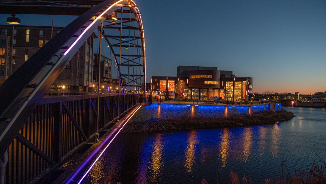 Downtown bridge to Pablo lit up at night