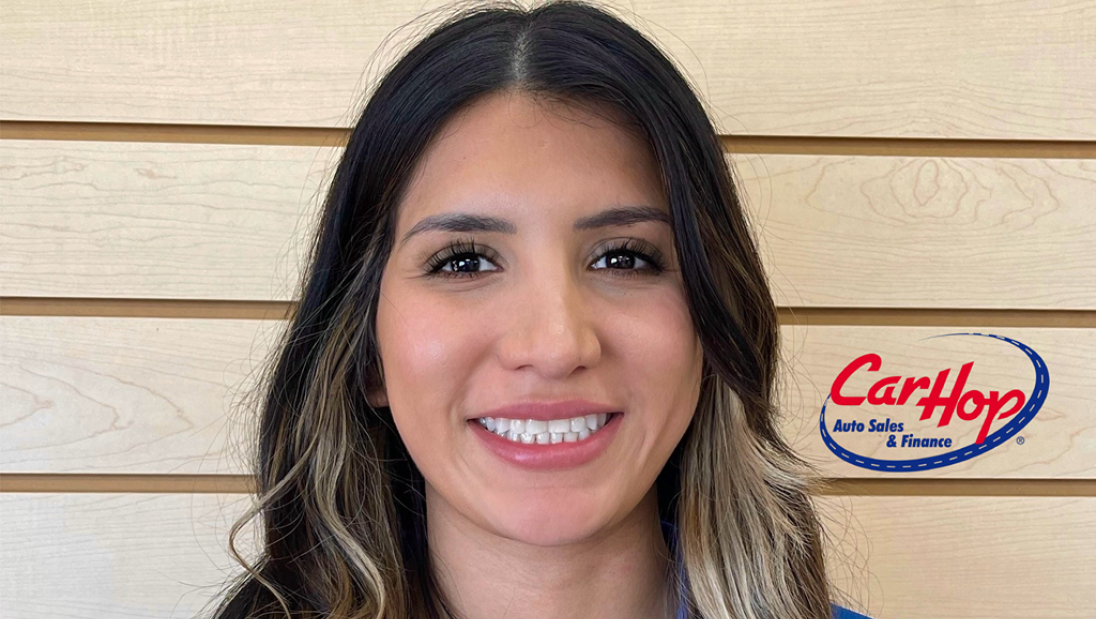 Marketing student, Esmeralda Salgado, at internship with CarHop Auto Sales and Finance