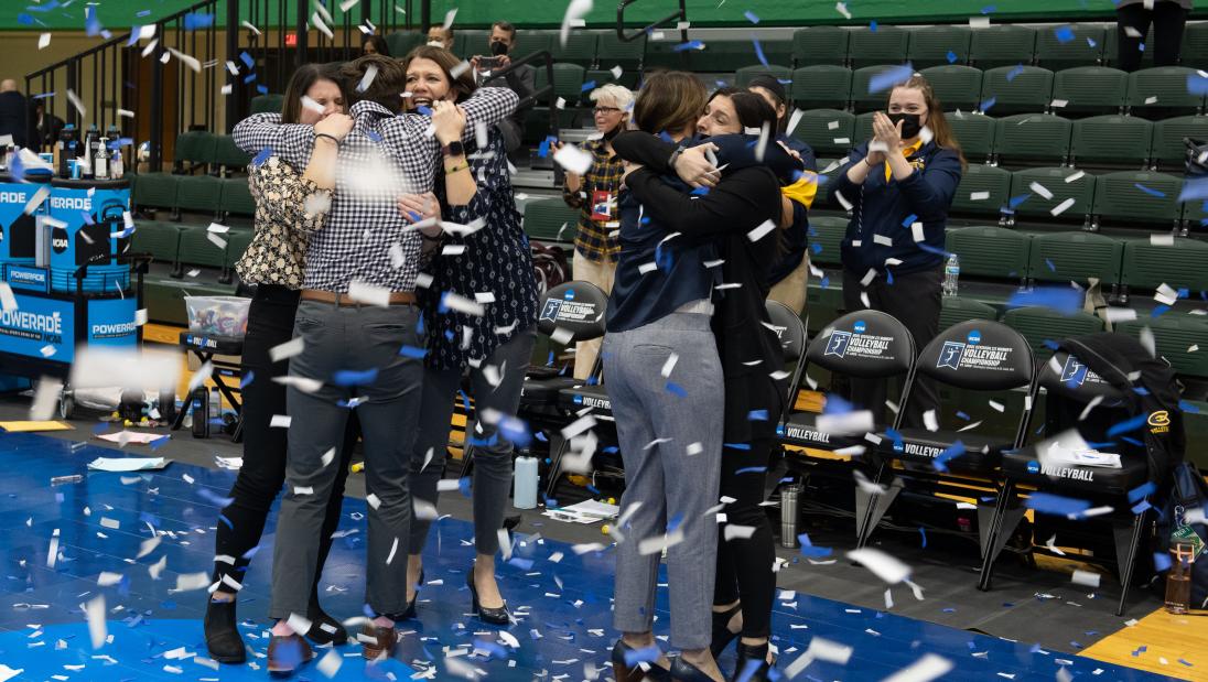 UW-Eau Claire volleyball coaches celebrate national championship