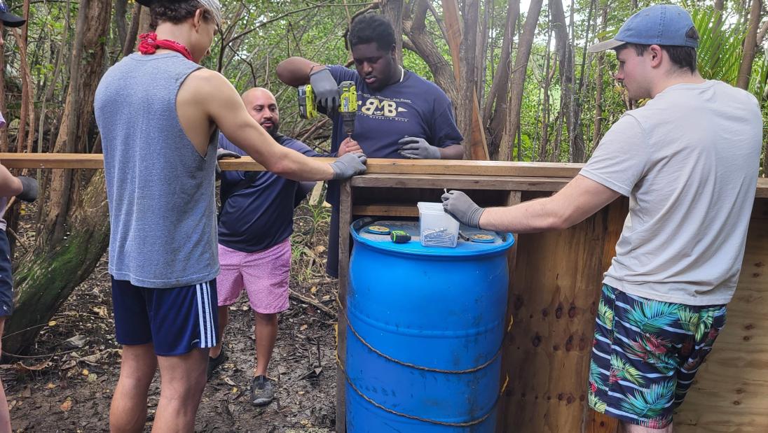 Students working on a building project