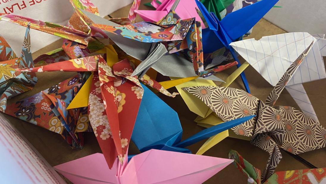 Paper cranes made during the exhibit