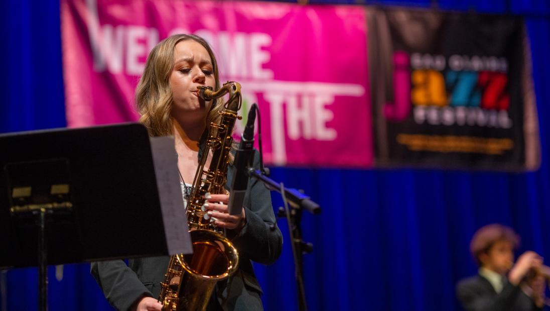 female saxophone player on stage