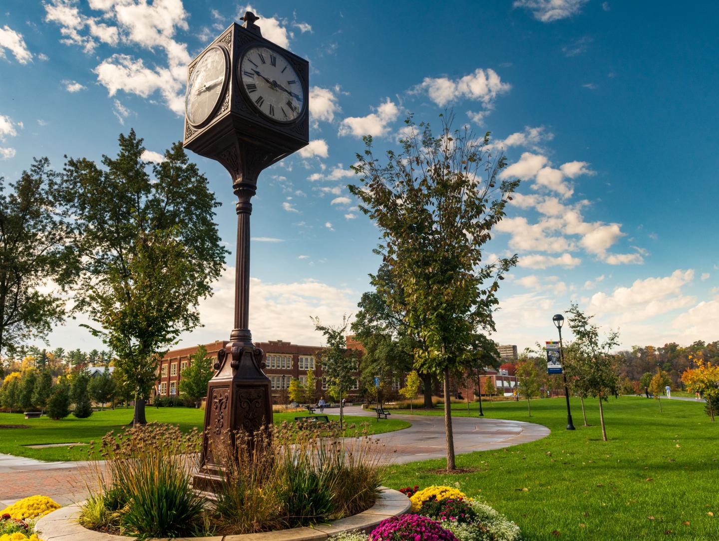 campus in summer at the clock tower 