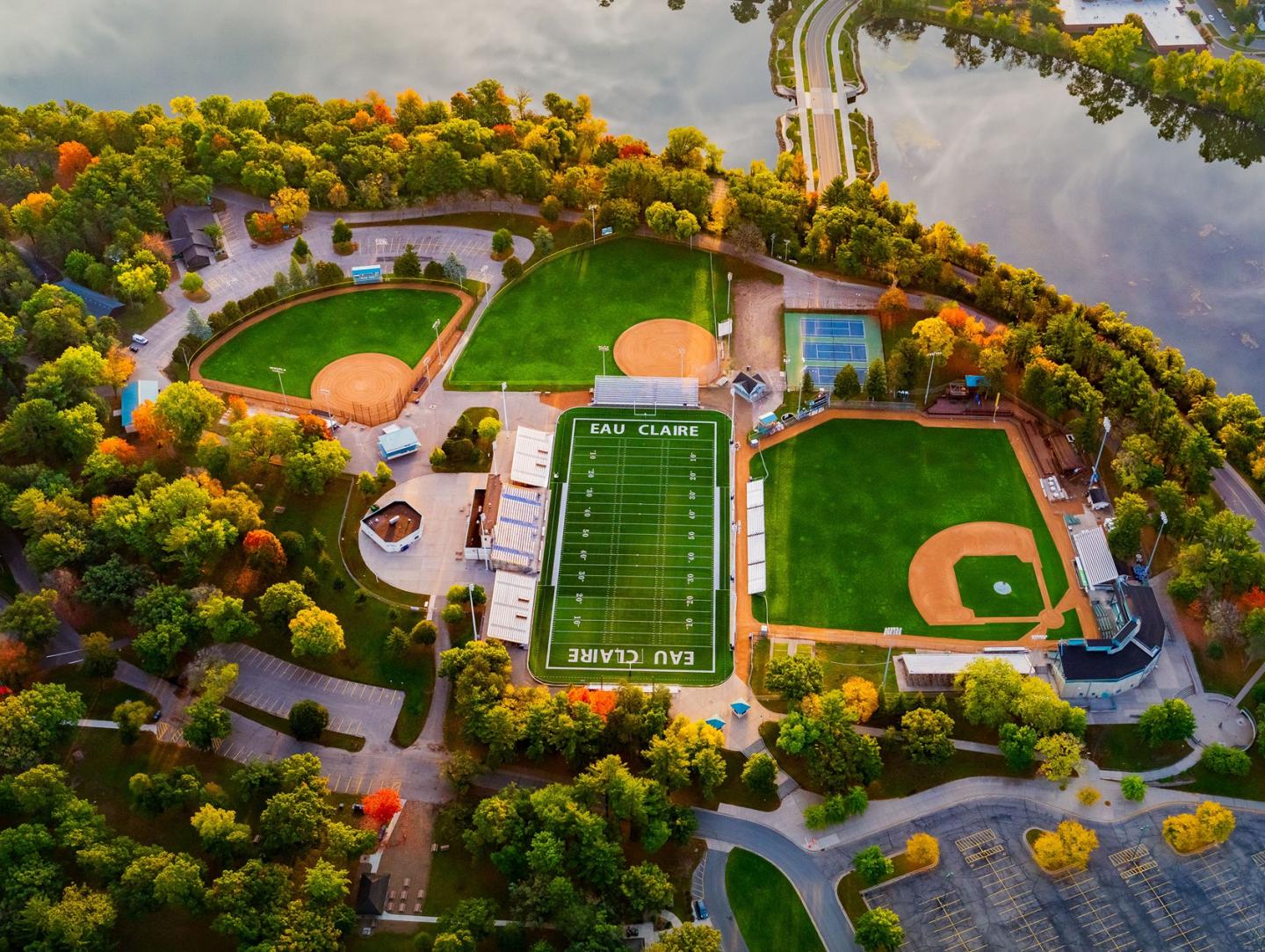 An aerial shot of UW-Eau Claire's beautiful campus.