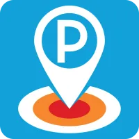 The blue logo of AMP Parking.