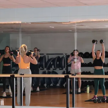 Group exercise HIIT class.