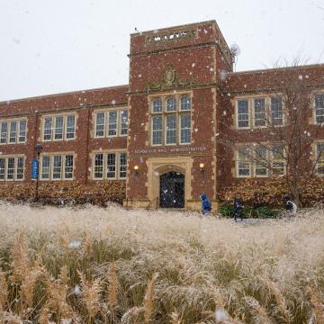A snowy shot of Schofield Hall.