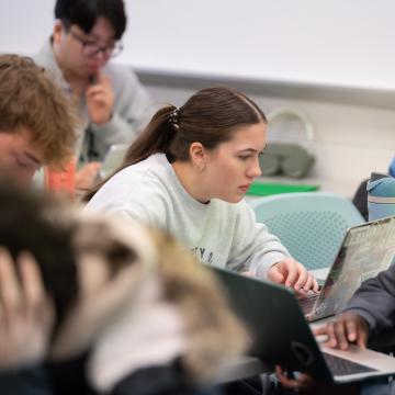Students study on their computers during the First Day Back from Winter Break.