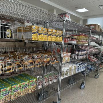shelves of food at a food pantry