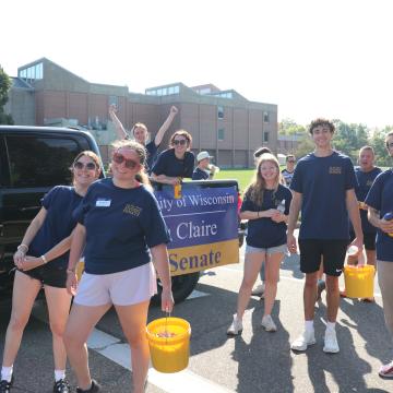 Student Senate students get ready to throw candy at the annual Homecoming parade.