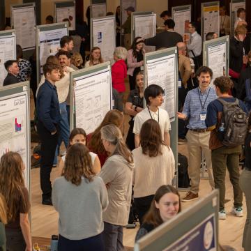 An aerial shot of CERCA showcasing many student researchers and event guests.
