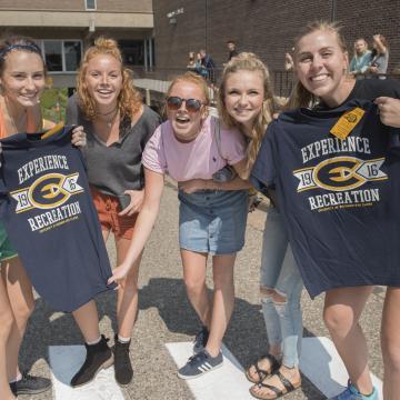 Female students in front of hilltop