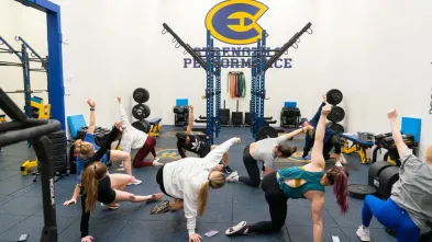 workout class in McPhee weight room 