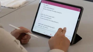 code on tablet screen 