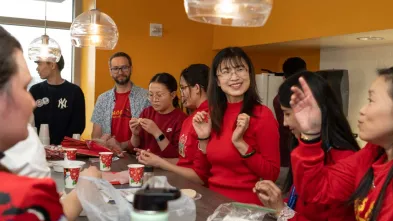 Group of international students eating a meal 