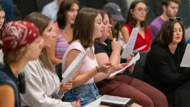 choral classroom, women's choir rehearsing 