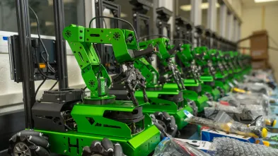 Robotics gear lined up while not in use