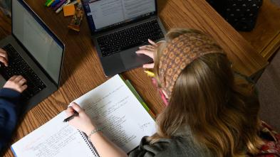 student studying, taken from above