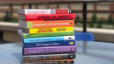 stack of leadership books
