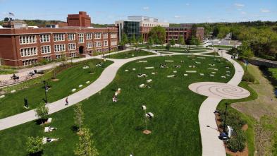 A view of campus mall shot from library roof 