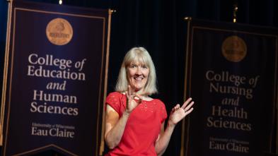 woman doing ASL translation at commencement 