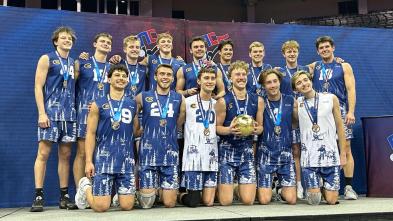 men's club volleyball with trophy 
