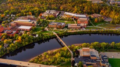 campus aerial in fall colors starting