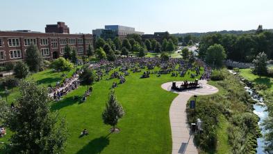 UWEC campus mall full of people on Academic Opening Day 2024
