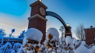 UW-Eau Claire Stowe Gateway with snow