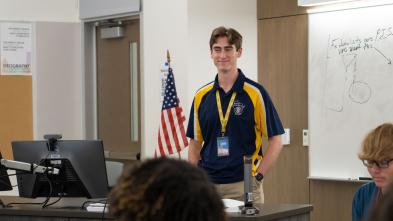 Badger Boys State staffer addressing a group of students
