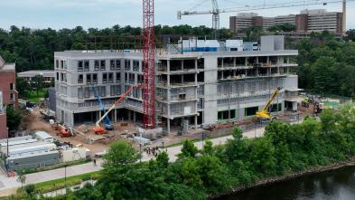 Drone image of science building construction