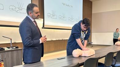 Student learning CPR in Medical Academy session 