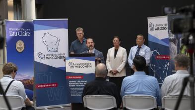 Group shot from Universities of Wisconsin press conference Aug. 10, 2026