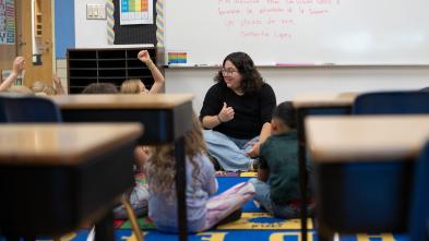 student teacher in elementary classroom 