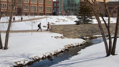 Snowy UW-Eau Claire campus mall