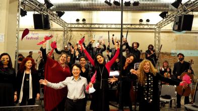 Dr. Chia-Yu Hsu, associate professor of music-composition at UW-Eau Claire, celebrates on stage in Italy as she’s named the winner of an international competition that celebrates women composers. (Submitted photo)