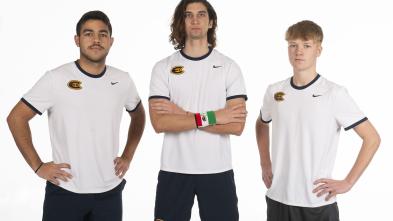 This year, three members of UW-Eau Claire’s tennis team are international students, coming to the university from three different countries. (Photo by Bill Hoepner)