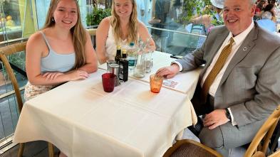 Blugolds (from left) Katie Murphy, Natalie Johnson and Chancellor Jim Schmidt spent time together in Italy this summer, where the students are studying abroad.