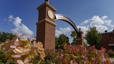 Stowe Gateway at UW-Eau Claire in fall sunshine