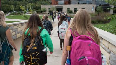 Students walking to Davies Center
