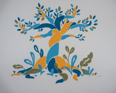 Mural of a multicolor tree representing rooted connections to Multicultural Student Services.