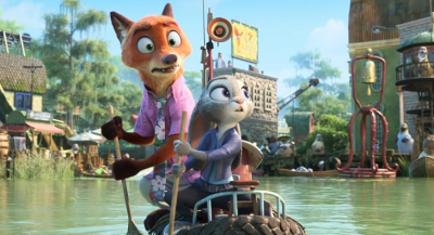 Judy Hopps and Nick Wilde in rowing down a river.