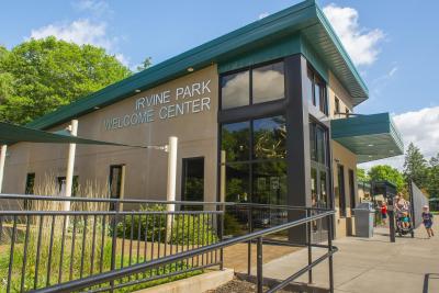 The Welcome Center was constructed in 2016 in Irvine Park, but has been mostly empty until the Blugolds built the exhibit this spring.
