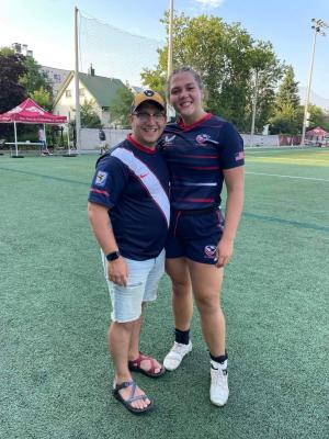 Abbey Jacobs and coach Derek Wagner in Canada for Team USA rugby