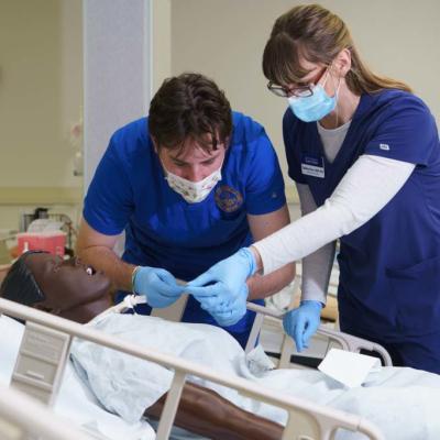 nursing student in SIM lab 