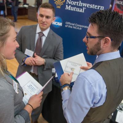 Students, alumni and employers participating in a Career Fair in W. R. Davies Center on the UW-Eau Claire campus.