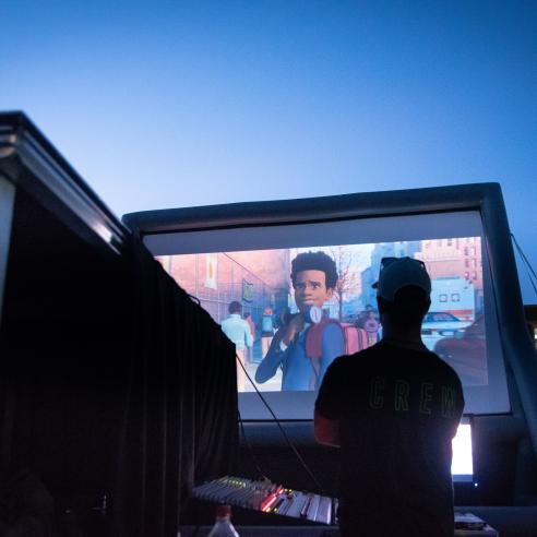 Summer cinema event, student crew staff standing